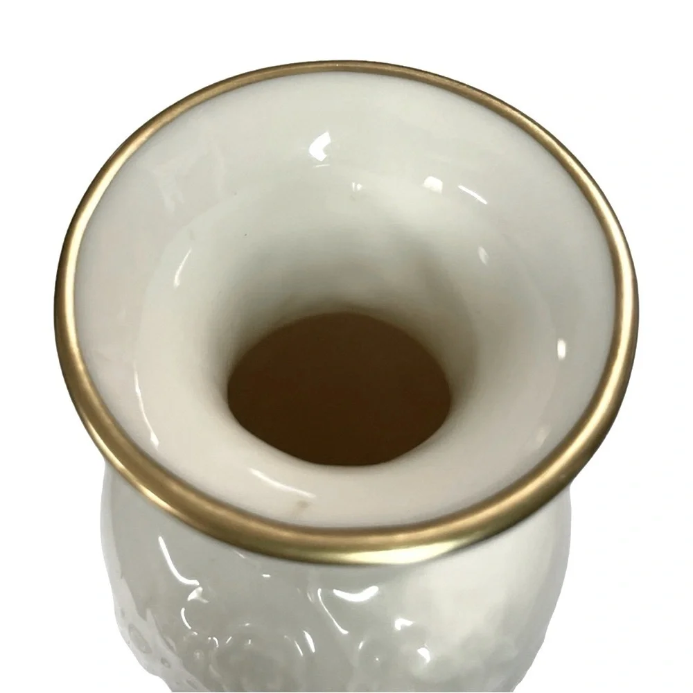 Vintage 1950s Lenox Ming Blossom Porcelain Vase White Gold Trim 6.5